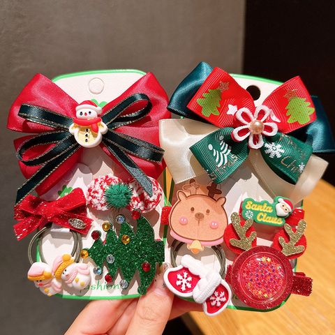 Cute Christmas Tree Santa Claus Bow Knot Cloth Hair Clip 1 Set