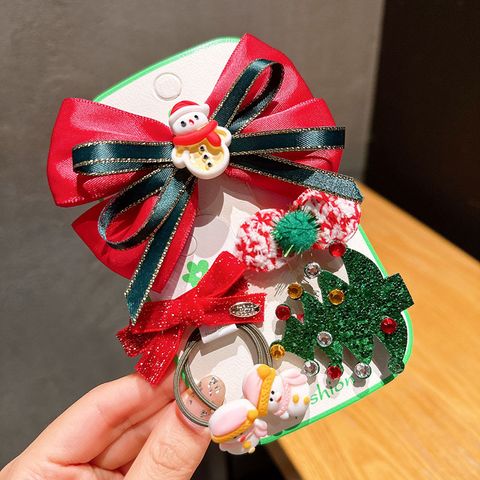 Cute Christmas Tree Santa Claus Bow Knot Cloth Hair Clip 1 Set