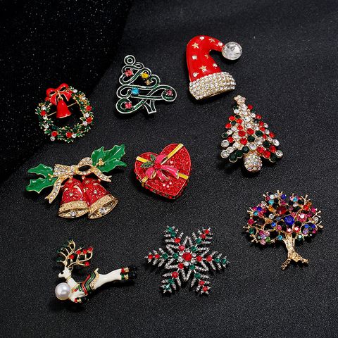 Fashion Christmas Tree Heart Shape Snowflake Alloy Enamel Artificial Pearls Rhinestones Unisex Brooches