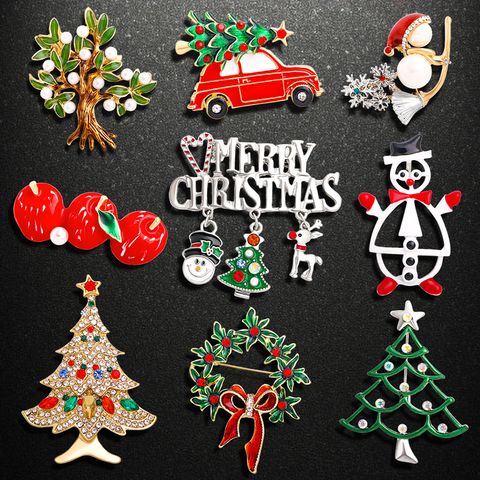 Ethnic Style Christmas Tree Letter Wreath Imitation Pearl Alloy Rhinestone Enamel Unisex Brooches