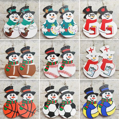 1 Pair Cute Basketball Football Snowman Pu Leather Iron Earrings