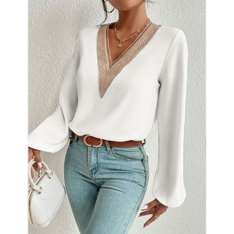 Women's Blouse Long Sleeve Blouses Hollow Out Fashion Solid Color