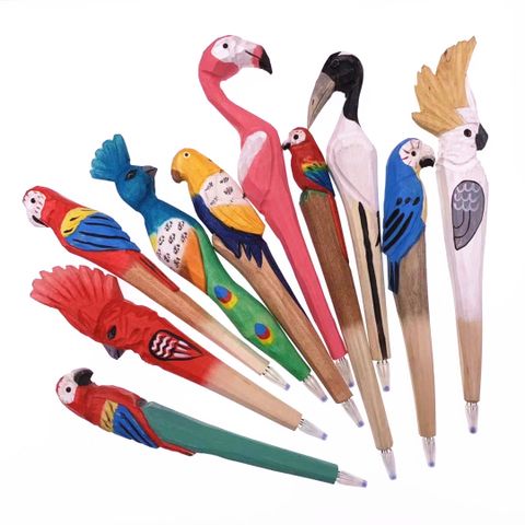 Cute Animal Shape Wooden Engraving Series Stationery Wood-carving Pen