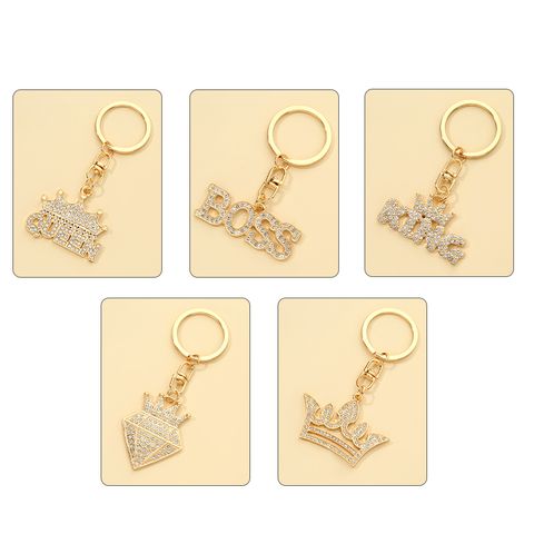 Fashion Letter Crown Alloy Inlay Rhinestones Bag Pendant Keychain 1 Piece