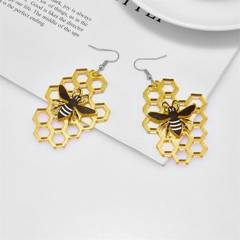 Cute Honeycomb Bee Arylic Transparent Hollow Out Women's Dangling Earrings 1 Pair