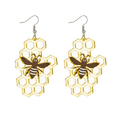 Cute Honeycomb Bee Arylic Transparent Hollow Out Women's Dangling Earrings 1 Pair