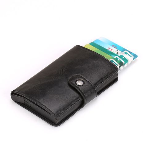 Men's Solid Color Pu Leather Buckle Card Holders