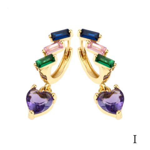 1 Pair Luxurious Shiny Pentagram Heart Shape Plating Inlay Copper Zircon 18k Gold Plated Drop Earrings