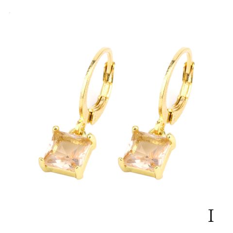 1 Pair Simple Style Shiny Round Square Plating Inlay Copper Zircon 18k Gold Plated Drop Earrings