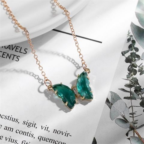 Fashion Simple Style Butterfly Alloy Plating Artificial Crystal Women's Necklace