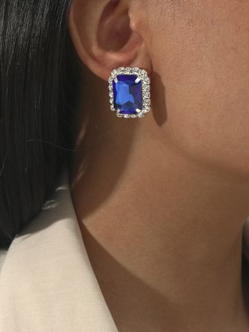 European And American Fashion New Earrings Diamonds Rectangular Geometric Stud Earrings