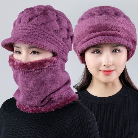 Mujeres Estilo Simple Color Sólido Trenza Gorro De Lana