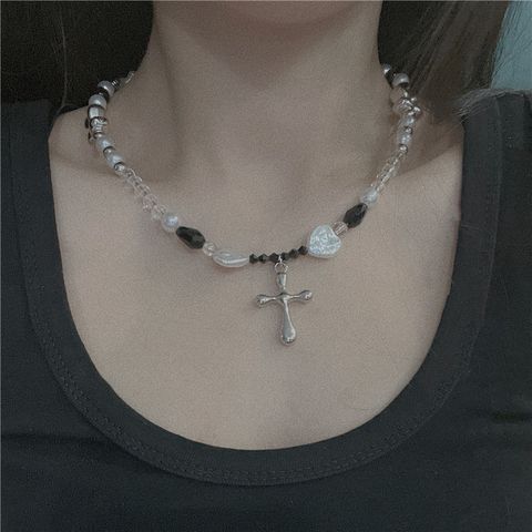 Fashion Cross Bow Knot Beaded Artificial Pearls Women's Necklace
