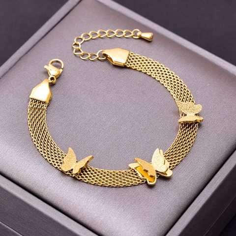 Moda Mariposa Acero Titanio Enchapado Pulsera