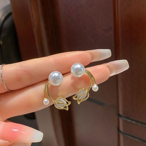 1 Paar Mode Blume Inlay Legierung Künstliche Perlen Opal Ohrstecker