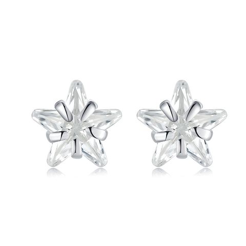 Simple Style Star Heart Shape Flower Silver Inlay Zircon Ear Studs 1 Pair