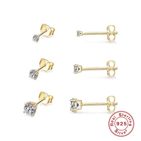 Fashion Round Silver Plating Inlay Zircon Ear Studs 3 Pieces