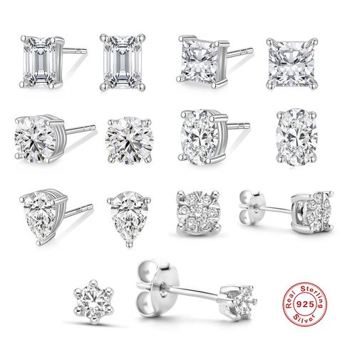 Simple Style Round Silver Plating Inlay Zircon Ear Studs 1 Pair