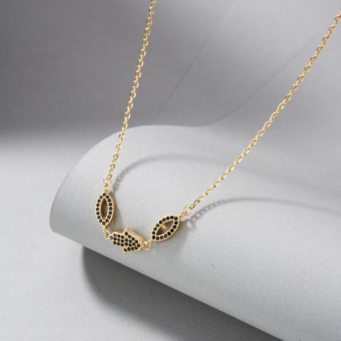 Funny Palm Brass Plating Inlay Zircon Gold Plated Women's Necklace