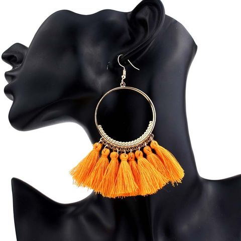 Ethnic Style Round Alloy Wax Line Tassel Women's Drop Earrings 1 Pair