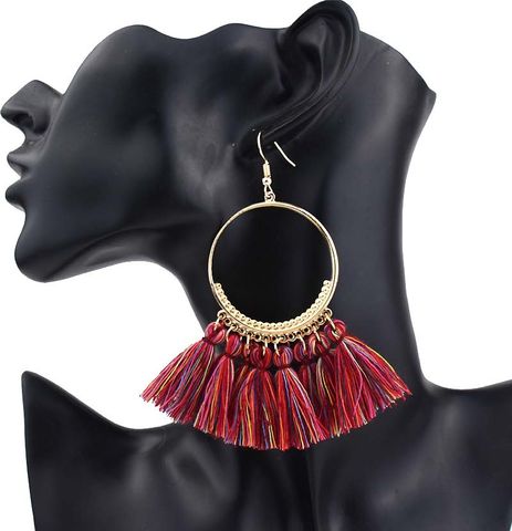 Ethnic Style Round Alloy Wax Line Tassel Women's Drop Earrings 1 Pair