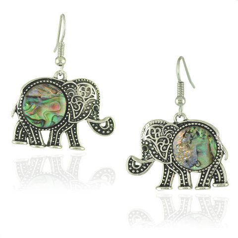 Retro Water Droplets Owl Elephant Alloy Inlay Caibei Women's Drop Earrings 1 Pair