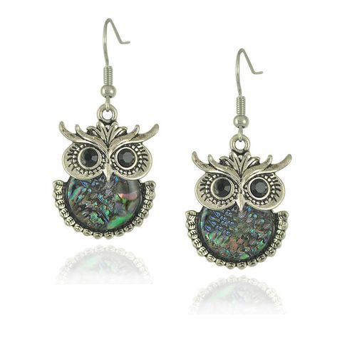 Retro Water Droplets Owl Elephant Alloy Inlay Caibei Women's Drop Earrings 1 Pair