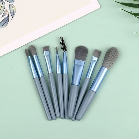 Fashion Grey Pink Blue Artificial Fiber Plastic Handle Makeup Brushes 8 Pieces