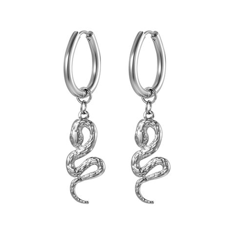 Fashion Snake Stainless Steel Plating Dangling Earrings 1 Pair