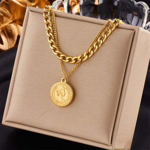 Basic Coin Titanium Steel Gold Plated Gold Plated Layered Necklaces