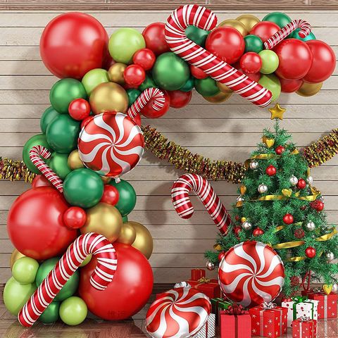 Christmas Stripe Solid Color Emulsion Aluminum Film Party Balloons 1 Set