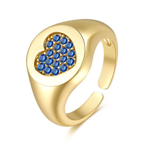 Heart-shaped Ring Women's 18k Real Gold Non-fading Micro Inlaid Zircon Adjustable Open Ring