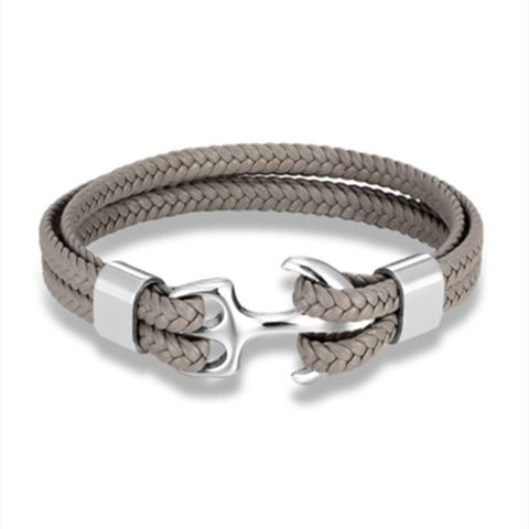 Fashion Anchor Stainless Steel Leather Braid Unisex Bracelets