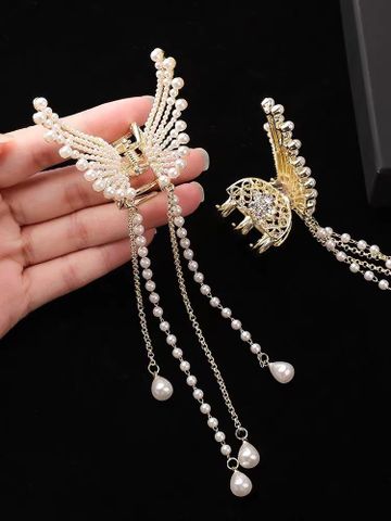 Vintage Style Butterfly Alloy Tassel Artificial Pearls Hair Clip