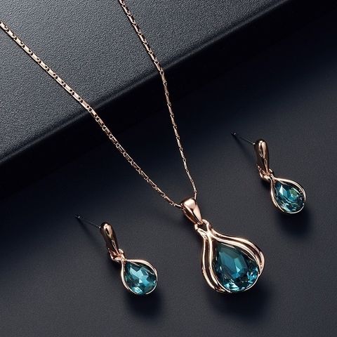 Retro Water Droplets Artificial Crystal Alloy Women's Earrings Necklace 1 Set