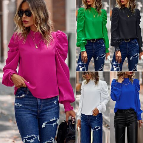 Women's Blouse Long Sleeve Blouses Casual Solid Color