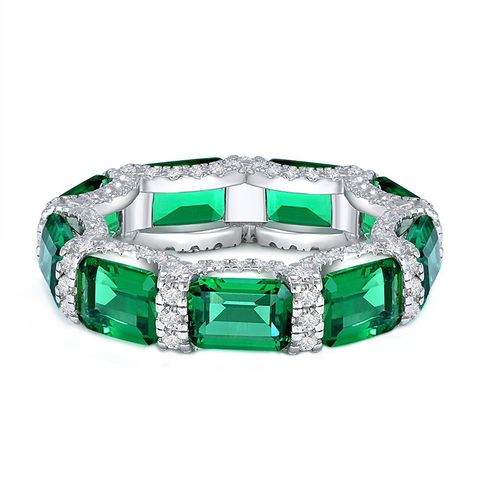 Fashion Color Block Square Sterling Silver Inlay Zircon Rings