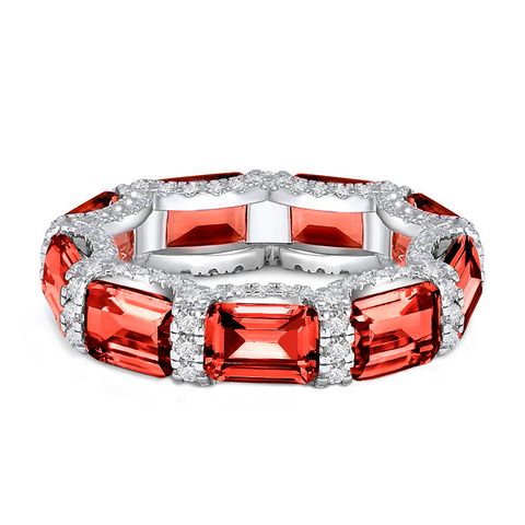 Fashion Color Block Square Sterling Silver Inlay Zircon Rings