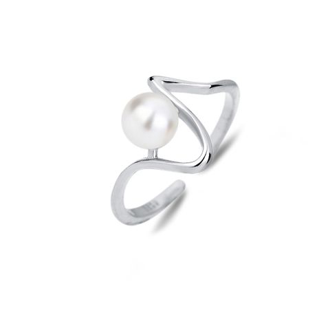 Fashion Geometric Sterling Silver Inlay Artificial Pearls Open Ring