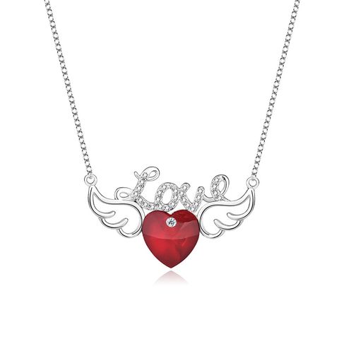 Elegant Letter Heart Shape Wings Austrian Crystal Sterling Silver Inlay Zircon Necklace 1 Piece