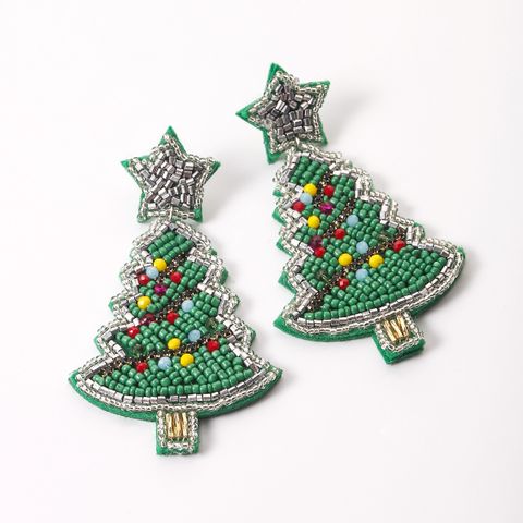 1 Pair Fashion Christmas Tree Braid Plastic Beads Drop Earrings