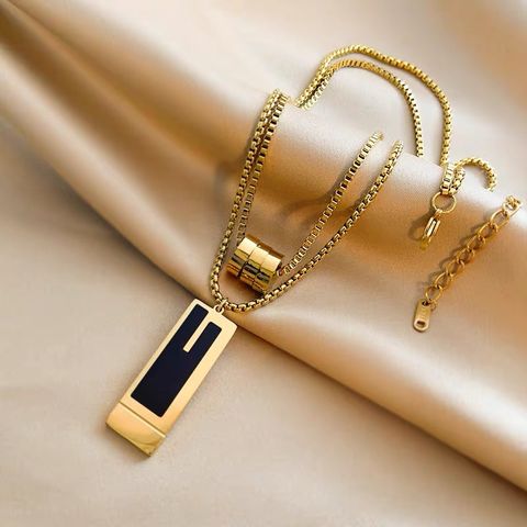 Simple Style Rectangle Titanium Steel Plating Layered Necklaces 1 Piece