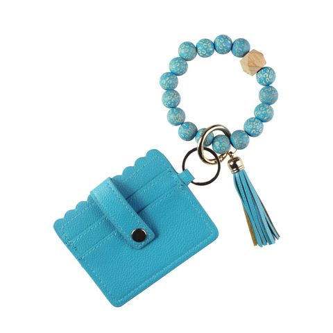Fashion Tassel Solid Color Pu Leather Wood Unisex Bag Pendant Keychain 1 Piece