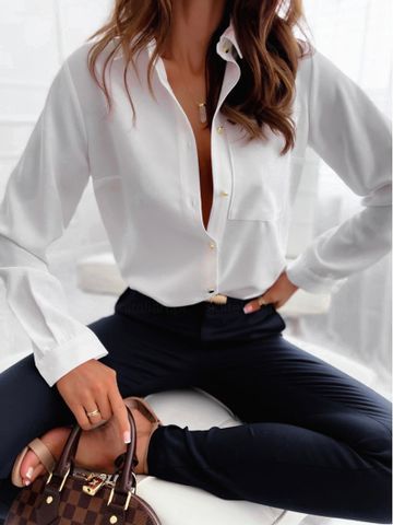 Women's Blouse Long Sleeve Blouses Printing Pocket Fashion Stripe