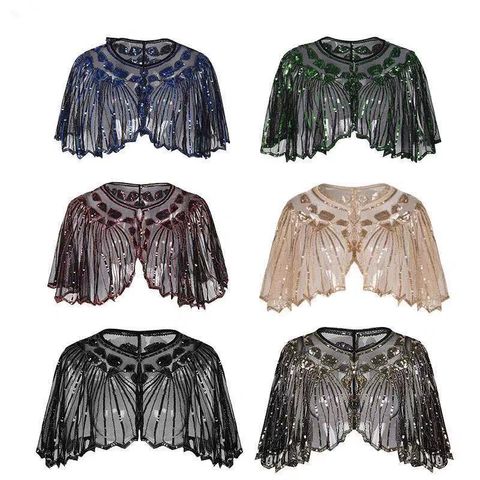 Women's Fashion Plaid Polyester Beaded Sequins Shawls