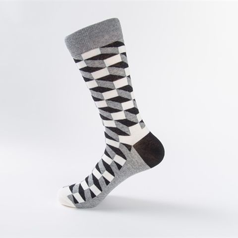 Unisex Fashion Color Block Cotton Jacquard Crew Socks 1 Set