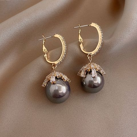 Retro Ball Copper Inlay Artificial Pearls Zircon Drop Earrings 1 Pair