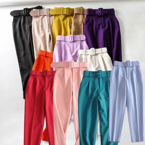 Women's Daily Fashion Solid Color Ankle-length Pleated Casual Pants