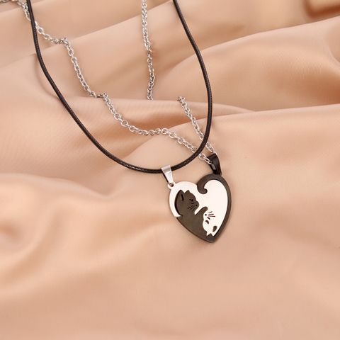 Simple Style Cat Stainless Steel Polishing Pendant Necklace 1 Pair