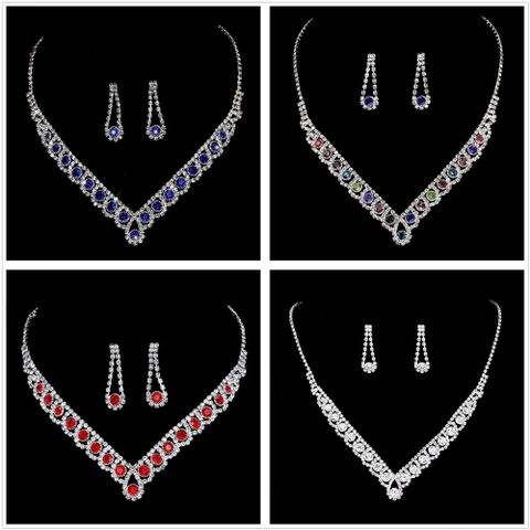 Fashion Colorful Jewelry Dress Accessories Simple Crystal Necklace Set